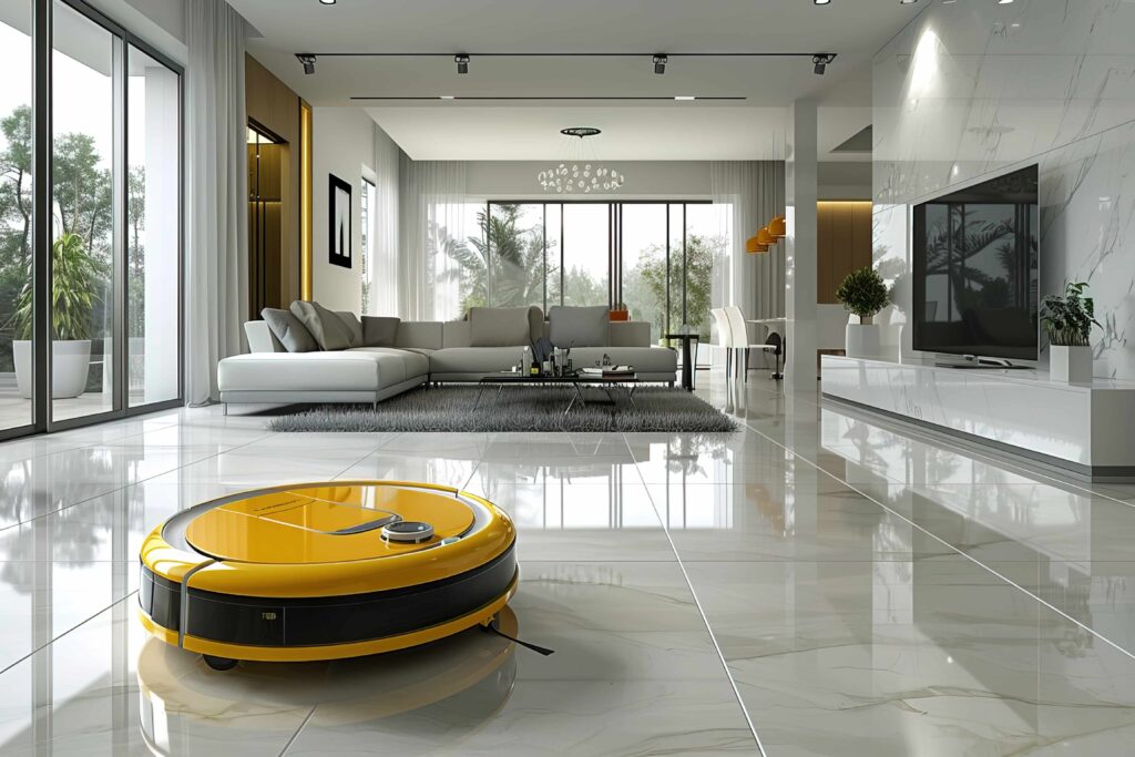 stylish trendy home tiles with robotic cleaner